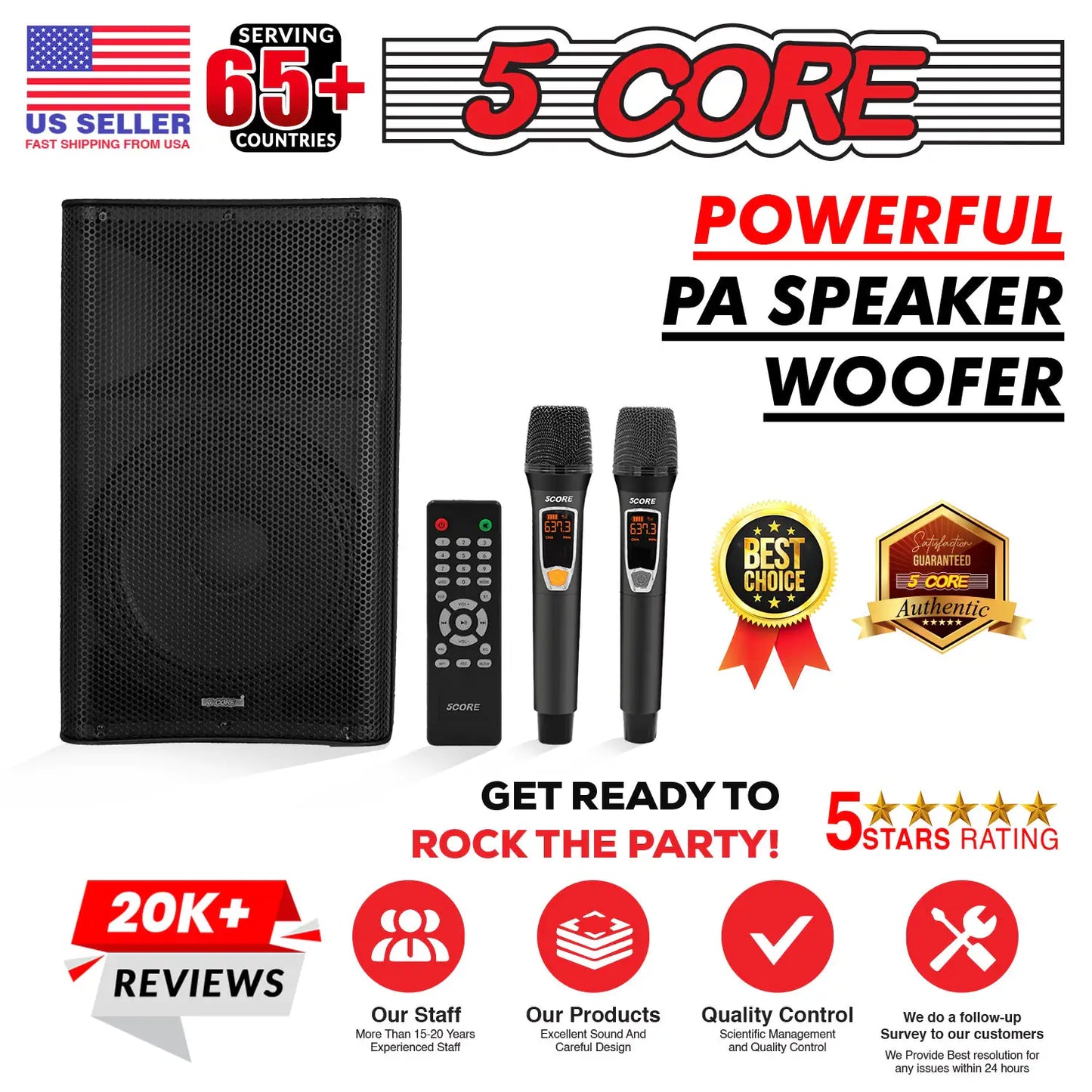 5Core DJ Bluetooth Party Speaker 12 inch Karaoke PA System + 2 Wireless Microphone