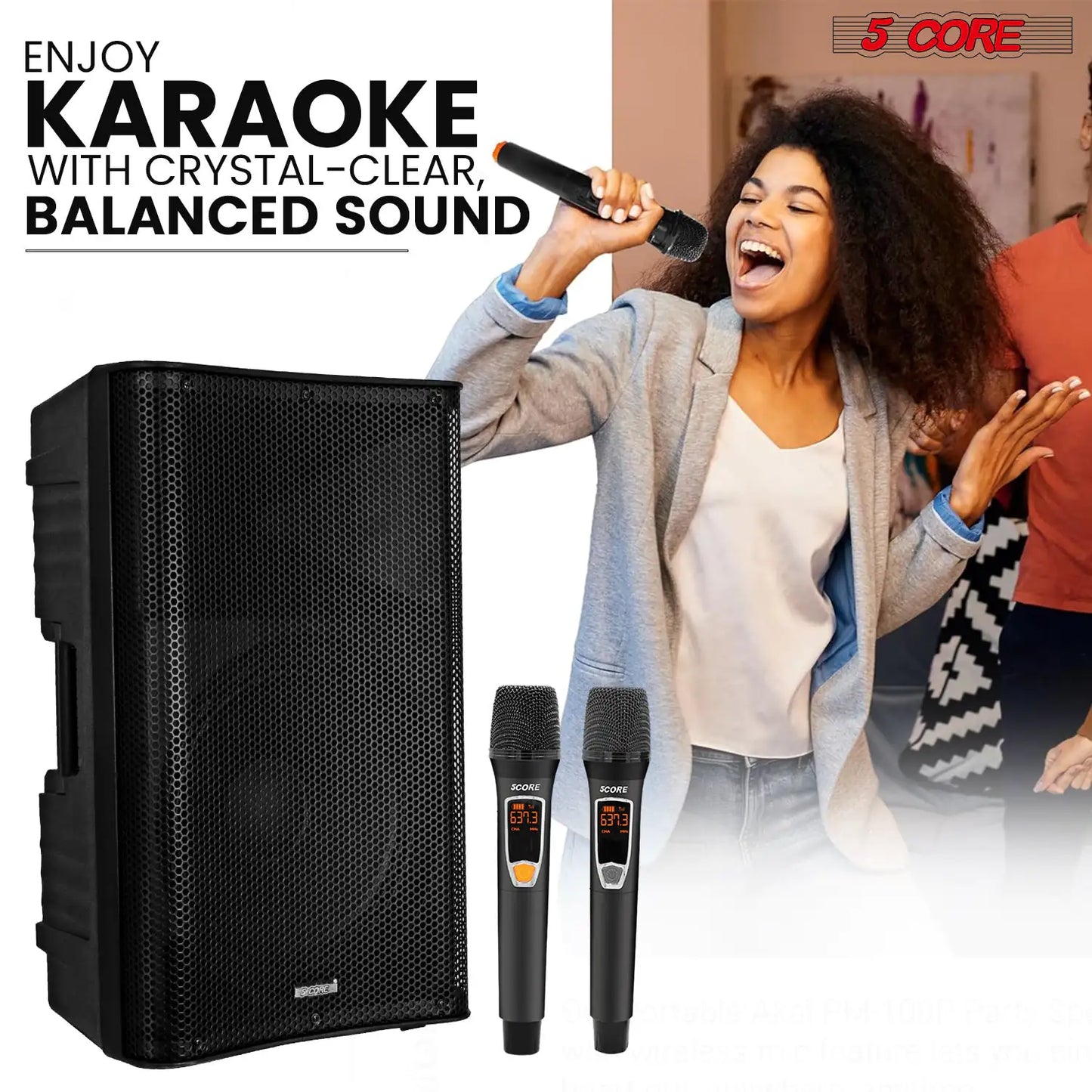 5Core DJ Bluetooth Party Speaker 12 inch Karaoke PA System + 2 Wireless Microphone